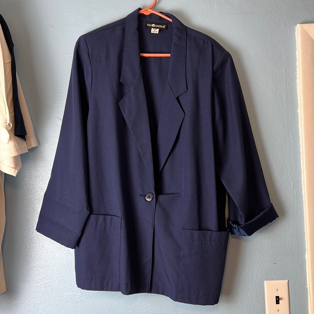 Sag Harbor Women's Navy Blue Blazer Size 16 - Picture 1 of 5